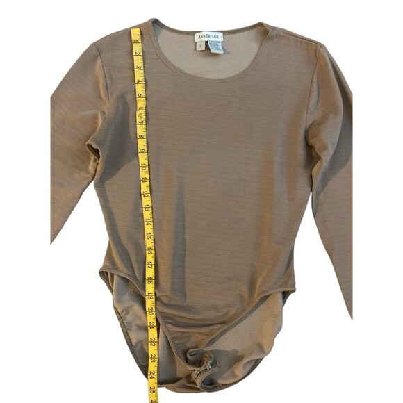 Vtg Ann Taylor 90s Brown Ribbed Bodysuit Size L Long Sleeve Minimalist - Picture 3 of 7